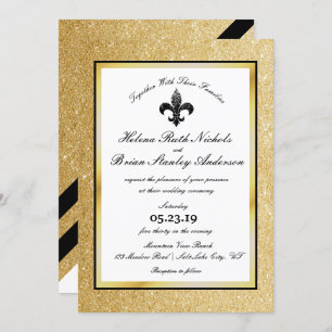 Fleur De Lis Black White Gold Glitter Weddenschap Kaart