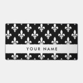 Fleur de Lis, Blanc sur Noir, Blanc, Votre Nom (Recto)