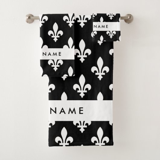 Fleur de Lis, Blanc sur Noir, Blanc, Votre Nom (En situation)