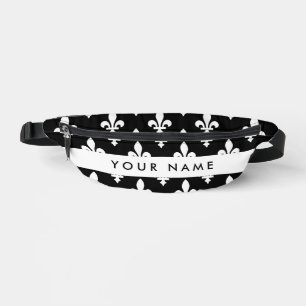 Fleur de Lis, Blanc sur Noir, Blanc, Votre Nom