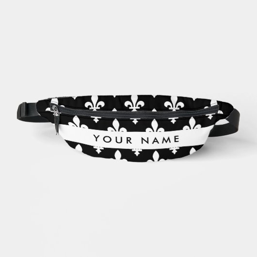 Fleur de Lis, Blanc sur Noir, Blanc, Votre Nom (Recto)