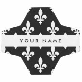 Fleur de Lis, Blanc sur Noir, Blanc, Votre Nom (Plat)