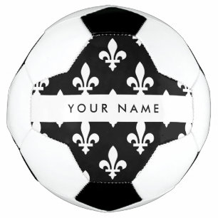 Fleur de Lis, Blanc sur Noir, Blanc, Votre Nom
