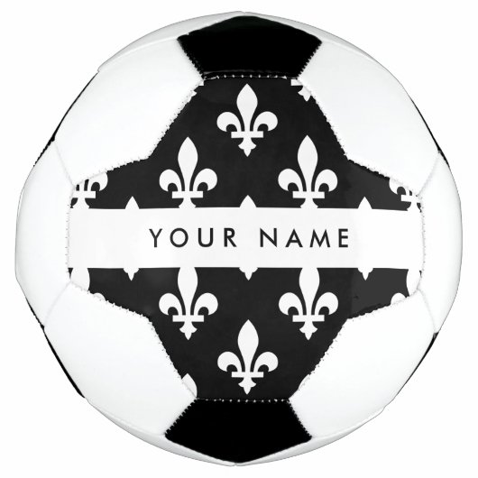 Fleur de Lis, Blanc sur Noir, Blanc, Votre Nom (Devant)