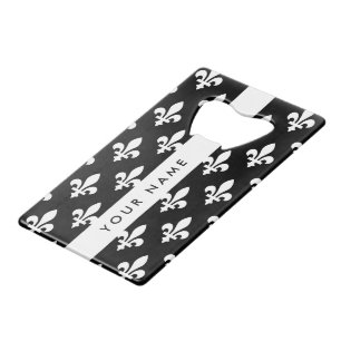 Fleur de Lis, Blanc sur Noir, Blanc, Votre Nom