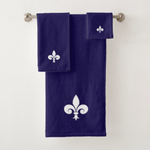 Fleur de Lis blanche élégante sur fond bleu marine