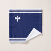 Fleur-de-Lis blanche et rayures sur fond bleu mari (Gant de toilette)