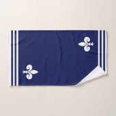 Fleur-de-Lis blanche et rayures sur fond bleu mari (Serviette à main)