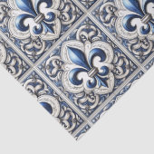 Fleur De Lis Blauw en Wit Tegel Patroon Decoupage Tissuepapier (Detail)
