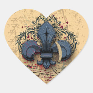  "fleur de lis"-blauwe metalen grijpeffecten hart sticker