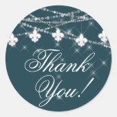 Fleur de Lis Blauwgroen | String Fairy Lights Beda Ronde Sticker (Voorkant)