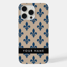 Fleur de Lis, Bleu Marine sur Beige, Royal, Votre