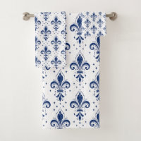 Fleur de lis bleu motif sans soudure sur blanc