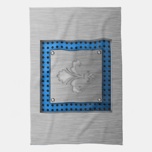 Fleur de lis; blik van geborsteld metaal theedoek (Verticaal)