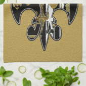 Fleur de lis bling serviette noire, blanche et or (Plié)