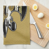 Fleur de lis bling serviette noire, blanche et or (Quart Plié)