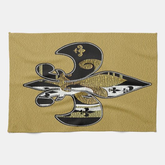 Fleur de lis bling serviette noire, blanche et or (Horizontal)