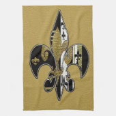 Fleur de lis bling serviette noire, blanche et or (Vertical)
