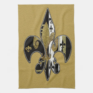 Fleur de lis bling zwarte, witte en gouden handdoe theedoek