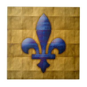 Fleur de Lis Blue en Gold Tegeltje