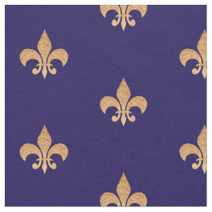 Fleur De Lis Blue Gold . Koninklijk  patroon Stof