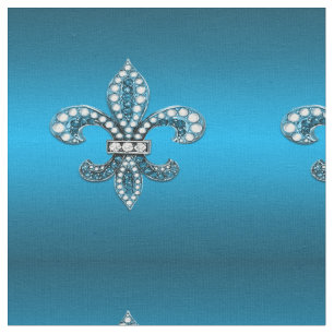 Fleur De Lis Blue Satin Stof