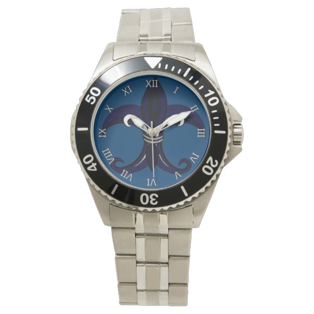 Fleur de Lis Blue/Silver Horloge (Voorkant)