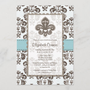 Fleur de Lis Bridal Shower Invitation Blue Kaart