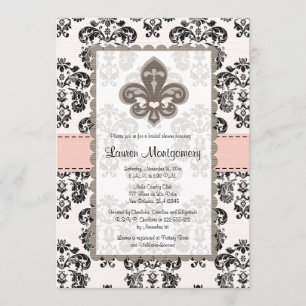 Fleur de Lis Bridal Shower Invitations Pink Black Kaart