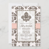 Fleur de Lis Bridal Shower Invitations Pink Brown Kaart (Voorkant)