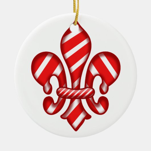 Fleur de lis Candy Cane Keramisch Ornament (Voorkant)