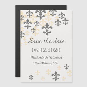 Fleur de Lis Cascade Magnetic Save the Date Black Magnetische Uitnodiging