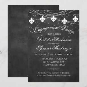 Fleur de Lis Charcoal Lights Engagement Party Kaart