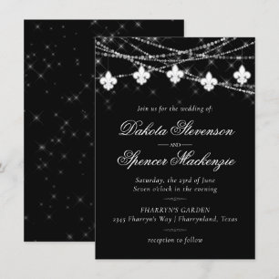 Fleur de Lis Charcoal Lights Minimale bruiloft Kaart