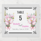 Fleur de lis / Cherry Blossom Table Number Champag Sparkling Wijnetiket (Enkel label)