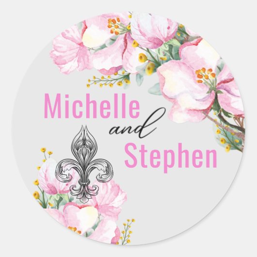 Fleur de lis / Cherry Blossom Wedding Sticker (Voorkant)