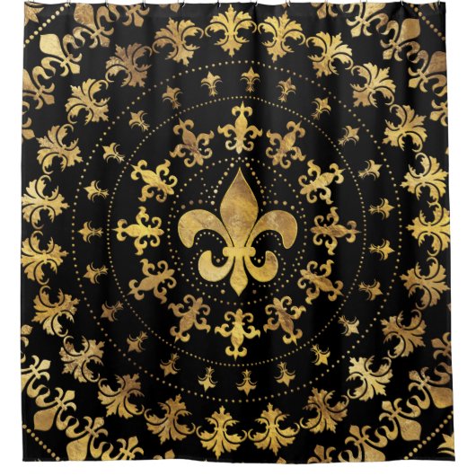 Fleur-de-lis - cirkelvormige versiering - Goud en Douchegordijn (Voorkant)