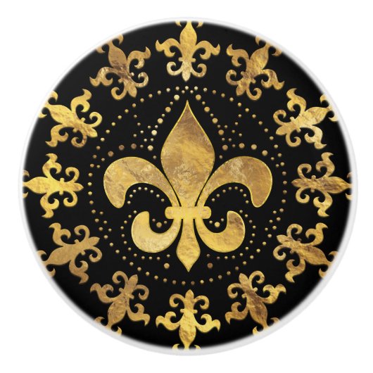 Fleur-de-lis - cirkelvormige versiering - Goud en Keramische Knop (Voorkant)