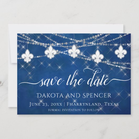 Fleur de Lis Classic Blue Lights | Joodhuwelijk Save The Date (Voorkant)