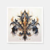 Fleur de lis Cocktail servet Zwart en Goud (Voorkant)