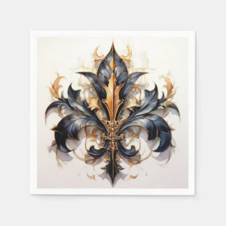 Fleur de lis Cocktail servet Zwart en Goud