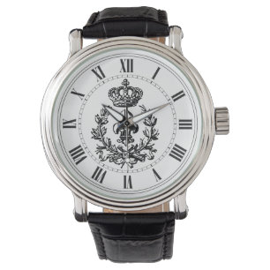 Fleur-de-lis, Crown en Wreath Horloge