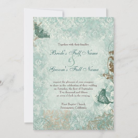 Fleur de Lis Damask - Invitations Mariages moderne (Dos)