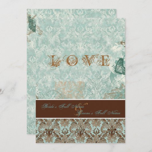 Fleur de Lis Damask - Invitations Mariages moderne (Devant / Derrière)