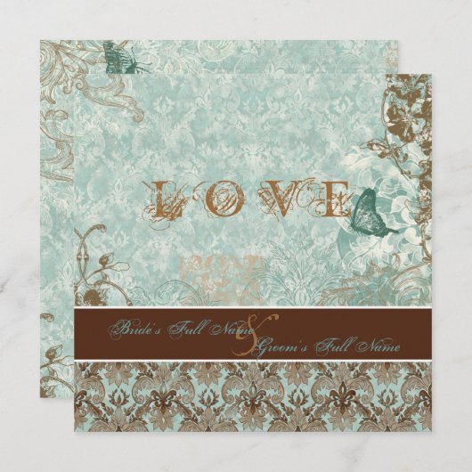 Fleur de Lis Damask - Invitations Mariages moderne (Devant / Derrière)