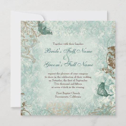 Fleur de Lis Damask - Invitations Mariages moderne (Dos)