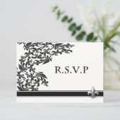 Fleur de Lis Damask Modèle de mariage RSVP carte (Debout devant)