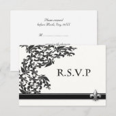 Fleur de Lis Damask Modèle de mariage RSVP carte (Devant / Derrière)
