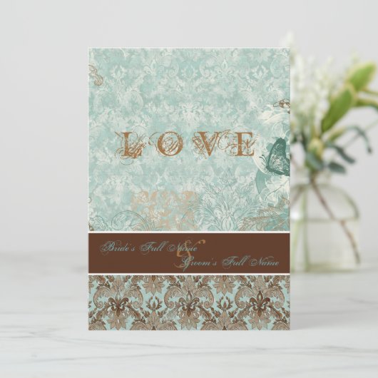 Fleur de Lis Damask - Uitnodigingen voor moderne b (Staand voorkant)