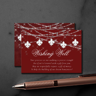 Fleur de Lis Dark Red Lights Honeymoon Wish Informatiekaartje